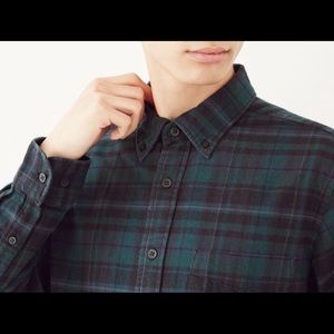Muji Men Plaid Flannel Button Up Long Sleeve Shirt